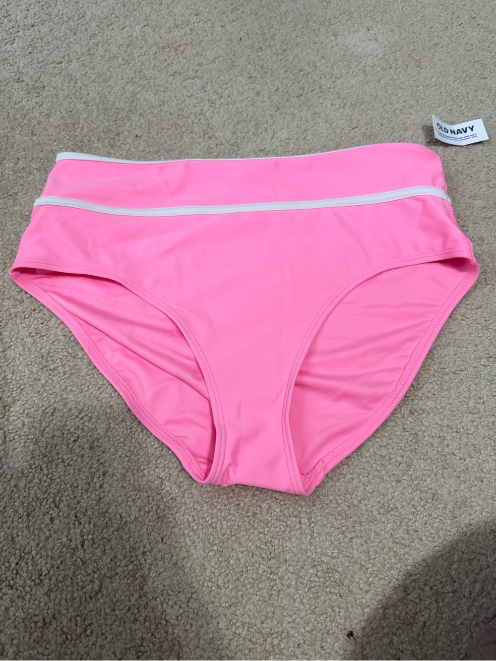 Old Navy Neon Pink High-Rise Bikini Bottoms with White Trim